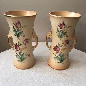 Vintage Pair Hand Painted Ceramic Vases